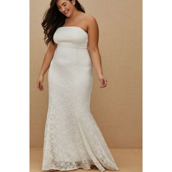 1X (16) PLUS SIZE White Lace Strapless Flare Wedding Dress - Picture 1 of 4
